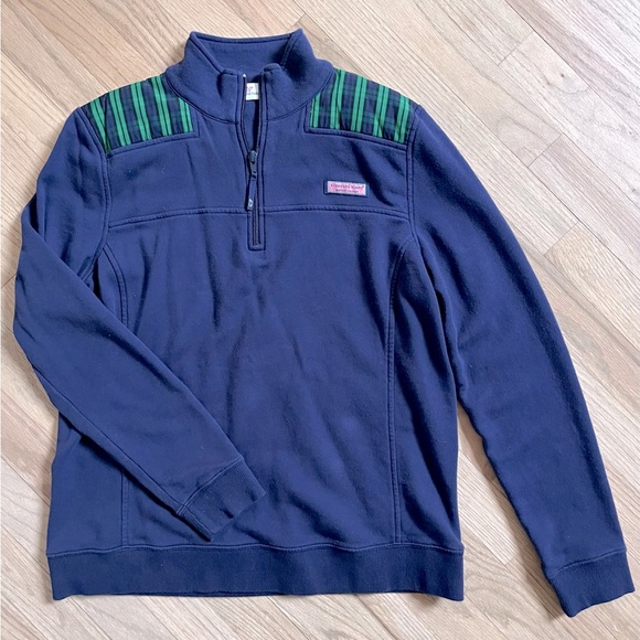 Vineyard Vines Tops - Vineyard Vines > Quarter Zip Navy Blue Pullover Sweatshirt Medium Plaid green